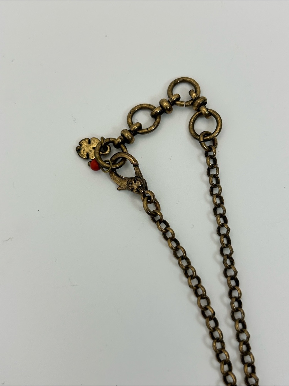 Lucky Brand Vintage Peace Sign Charm Necklace Macrame Beaded Antiqued Bronze 22" - Picture 15 of 15